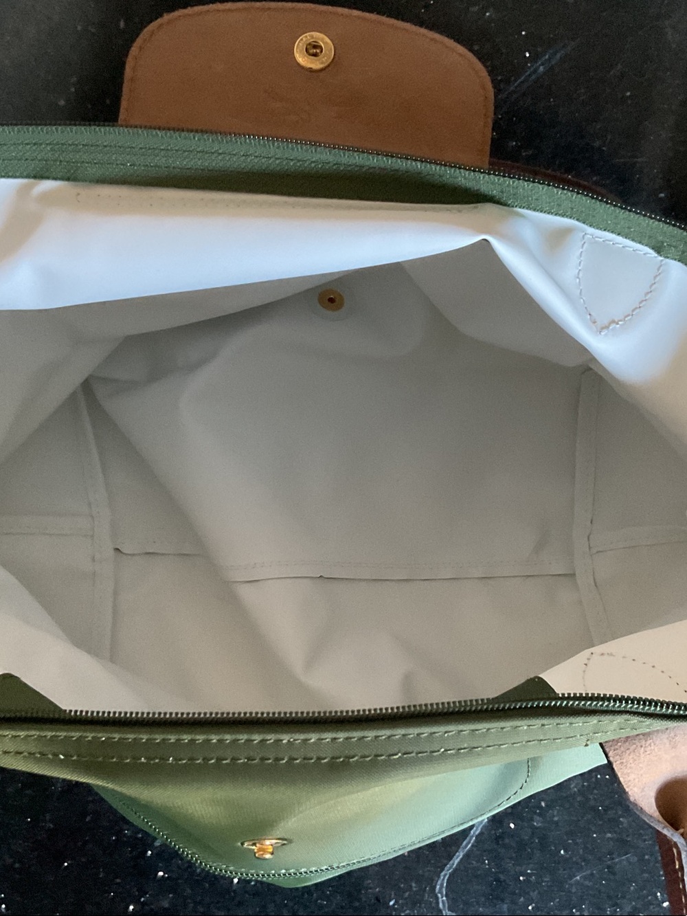 Longchamp Olive Nylon Tote with Brown Leather Trim - Picture 8 of 11